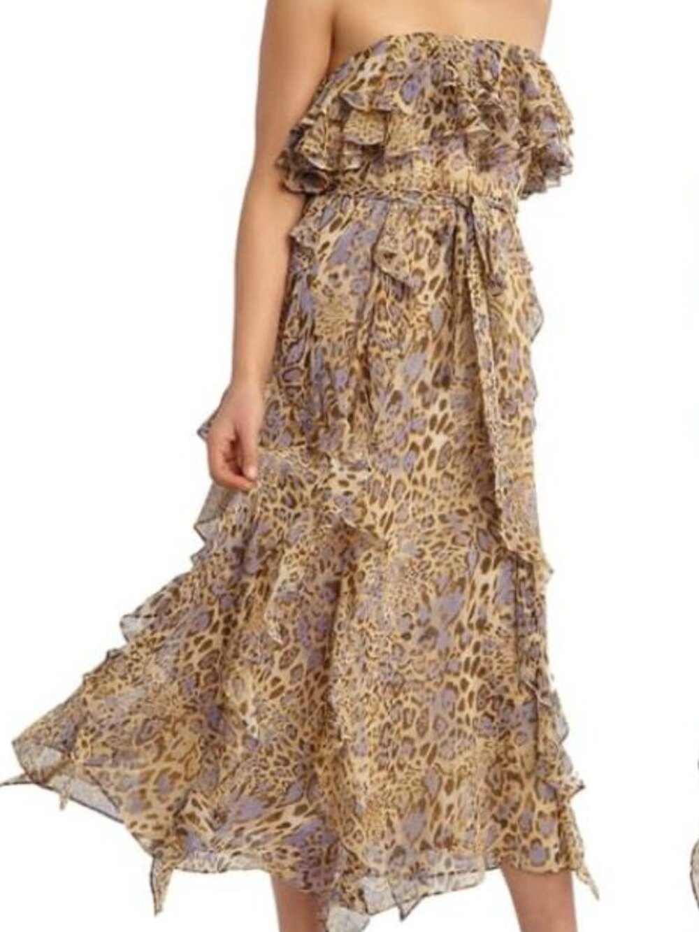 Bardot Rumi Leopard Print Strapless Chiffon Dress